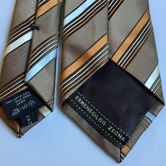 Ermenegildo  Zegna brown striped, recent silk tie Made in Italy 🇮🇹 - Picture 1 of 4